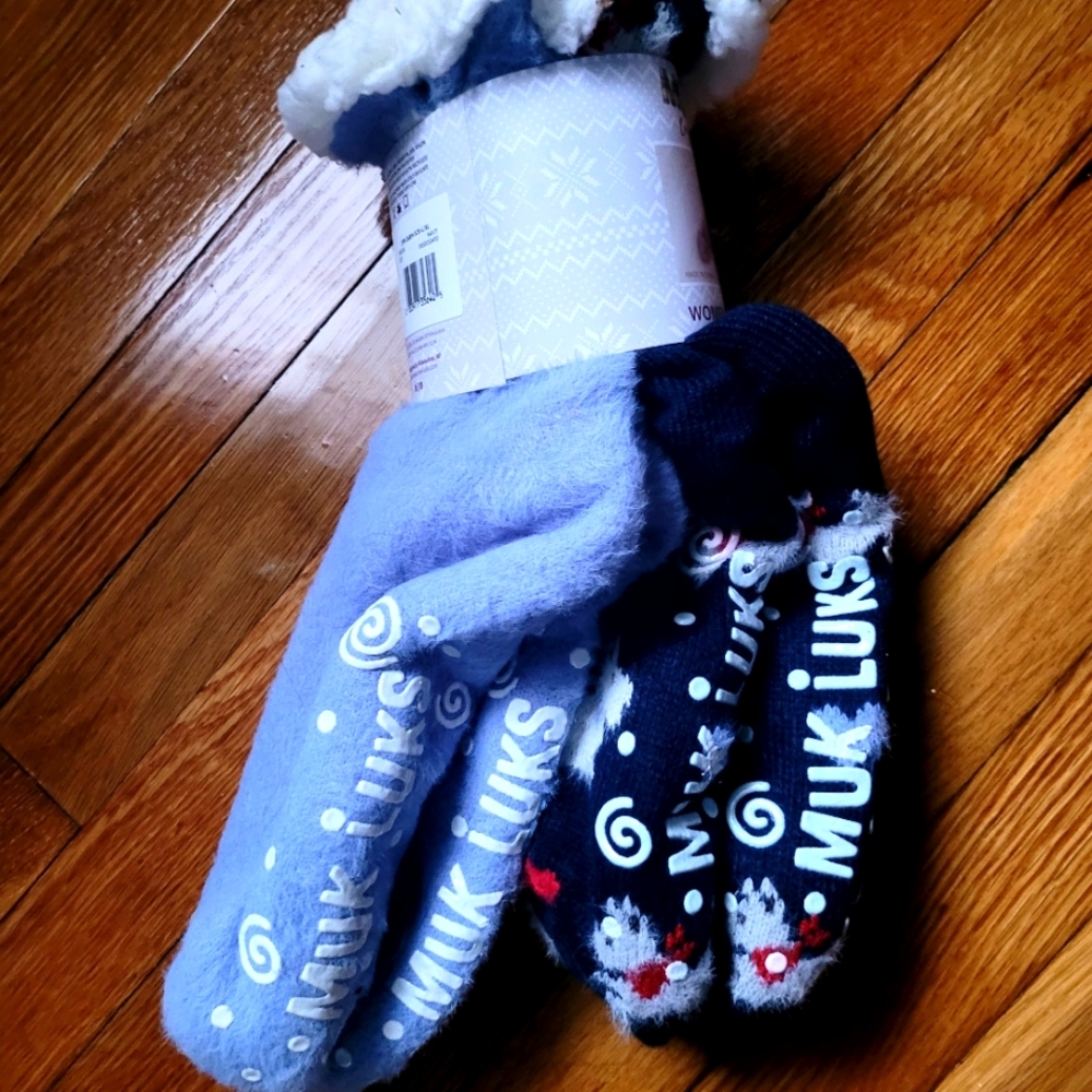 Muk Luks Blue and Black Cozy Socks